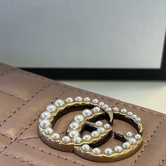 Gucci Calfskin Matelasse Pearly GG Marmont Zip Around Wallet Porcelain Rose - Picture 2 of 11